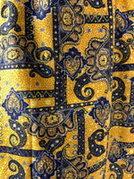 VTG 60s 70s YELLOW BLUE GOLD FLORAL PAISLEY PSYCHEDELIC DAGGER COLLAR DRESS 6 8