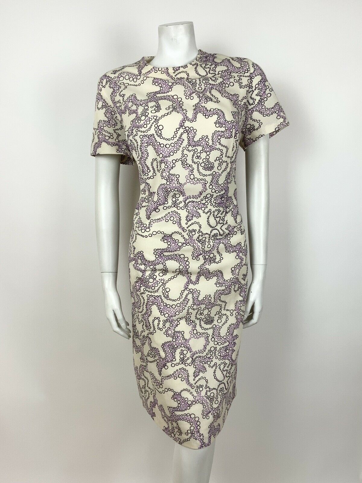 VINTAGE 60s 70s WHITE PURPLE BUBBLE SWIRL PSYCHEDELIC SHIFT DRESS 12 14