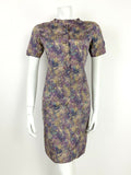 VTG 60s 70s PURPLE BLUE GREEN GOLD FLORAL WATERCOLOUR BATIK SHIFT DRESS 8 10