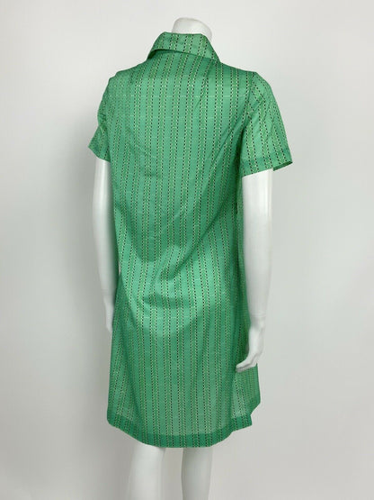 VINTAGE 60s 70s APPLE GREEN BLACK WHITE GEOMETRIC SQUARE TILE SHIRT DRESS 10