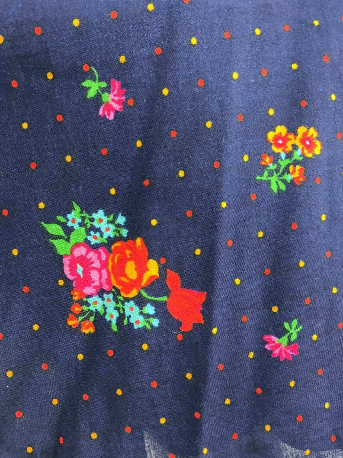 VTG 60s 70s BLUE ORANGE PINK FLORAL POLKA DOT PEPLUM RUCHED BOHO FOLK DRESS 8 10