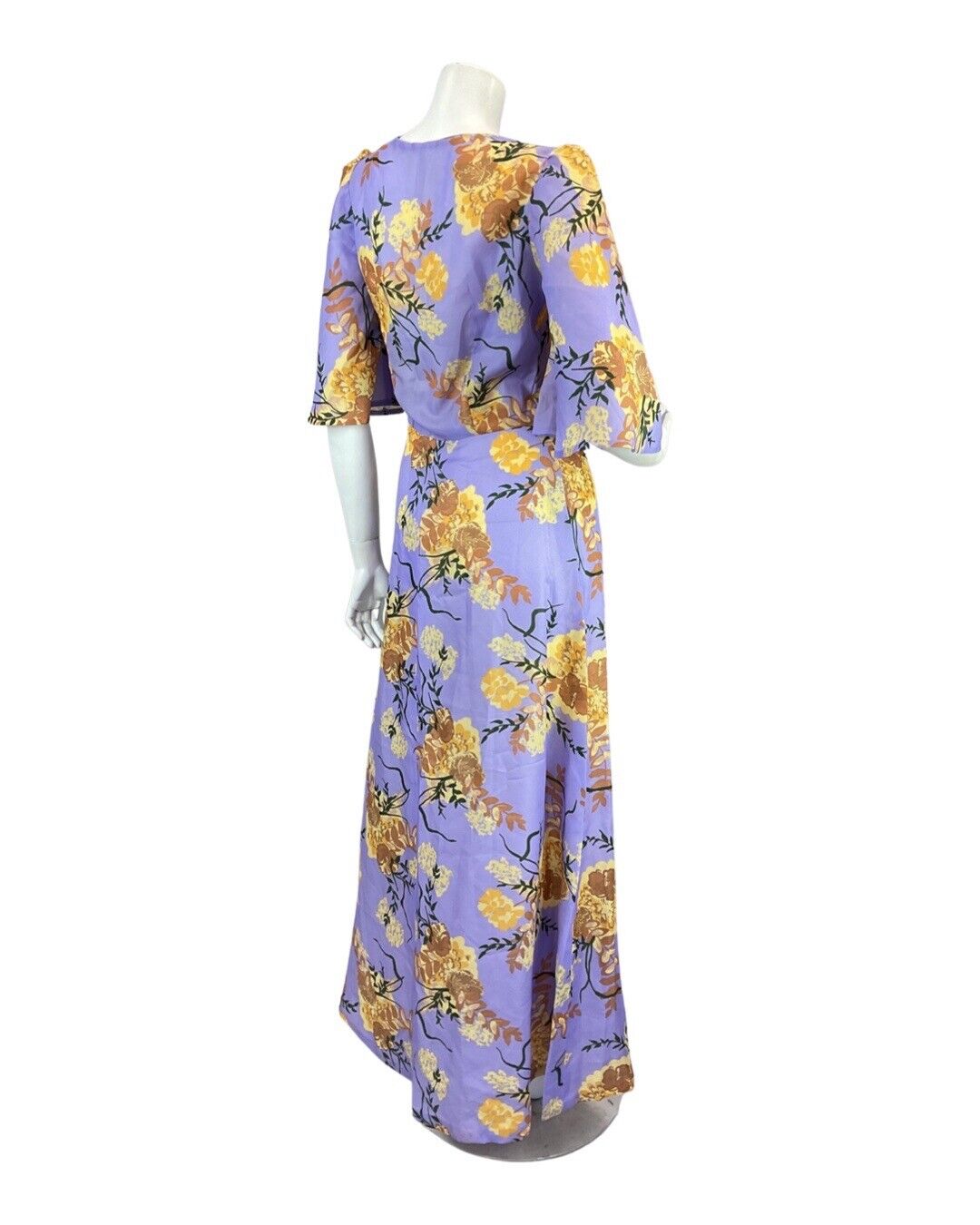 VINTAGE 60s 70s PURPLE YELLOW BROWN FLORAL SUMMER FLARED MAXI DRESS 6 8