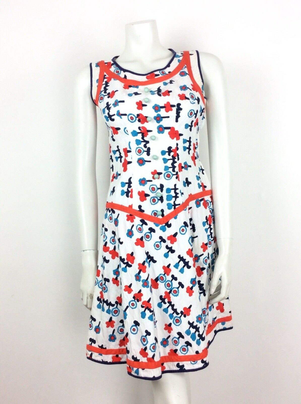 AMAZING VINTAGE 60s 70s FLORAL SUMMER DRESS POPPY RED BLUE WHITE 4 6