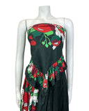 VTG 70s BLACK RED GREEN FLORAL SHAWL MAXI SKIRT BOHO PRAIRIE TWO-PIECE 8 10