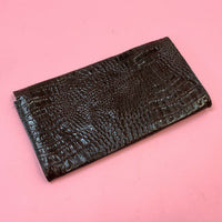 VINTAGE 70s WINE RED CROCODILE LEATHER GLAM CLUTCH BAG