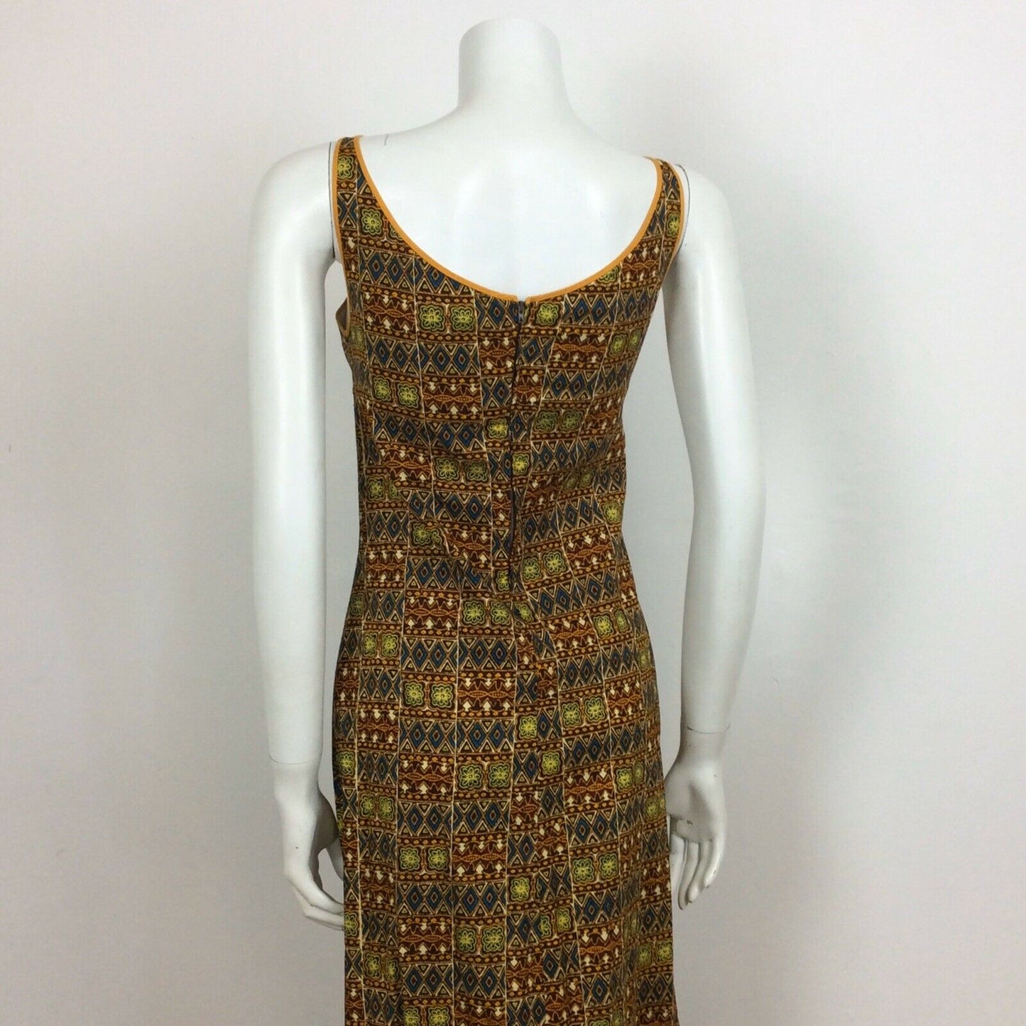 60S 70s VINTAGE BATIK PRINT FESTIVAL TRIBAL MAXI DRESS 10 12