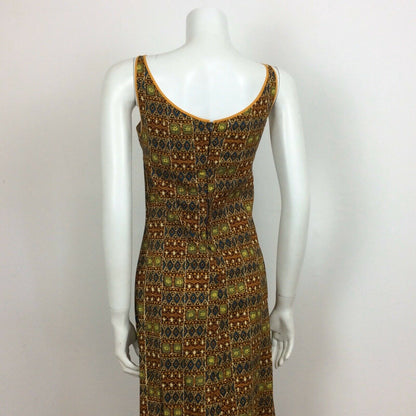 60S 70s VINTAGE BATIK PRINT FESTIVAL TRIBAL MAXI DRESS 10 12