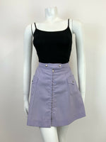 VINTAGE 60s 70s LILAC PURPLE SILVER ZIP-UP MOD A-LINE MINI SKIRT 8 10