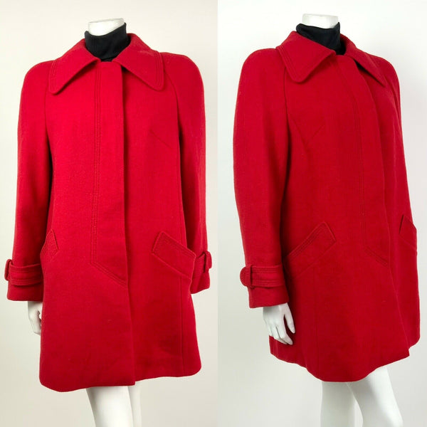 VINTAGE 60s 70s PILLARBOX RED SWING FLARED WOOL COAT 10 12 14