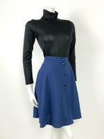 VINTAGE 60s 70s NAVY BLUE COTTON MOD FLARED CIRCLE SKIRT 8