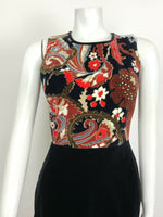 VTG 60s 70s BLACK RED BROWN BLUE FLORAL PAISLEY VELVET PARTY DRESS 6