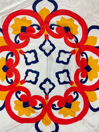 VINTAGE 60s 70s WHITE BLUE RED YELLOW FLORAL MOTIF MOD ANTONIO SILK SCARF