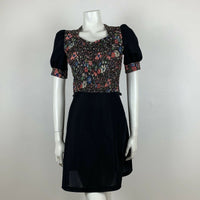 VINTAGE 70S SHIRRED FLOWER MULTI COLOURED GLITTER DRESS 4 6