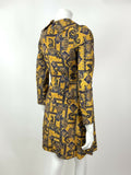 VTG 60s 70s YELLOW BLUE GOLD FLORAL PAISLEY PSYCHEDELIC DAGGER COLLAR DRESS 6 8