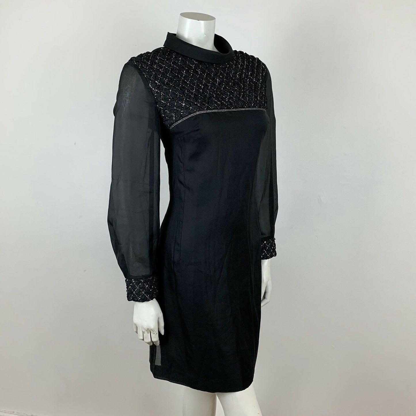 VINTAGE 60S BLACK SILVER COCKTAIL EVENING PARTY DRESS 10