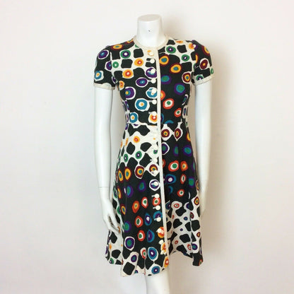 VINTAGE 60S LANVIN BUTTON FRONT OP ART ABSTRACT PRINT DRESS 6 8