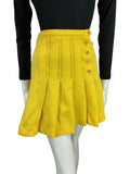 VTG 60s 70s BRIGHT YELLOW HIGH WAISTED A-LINE MINI GOGO MOD PLEATED SKIRT 4 6 8