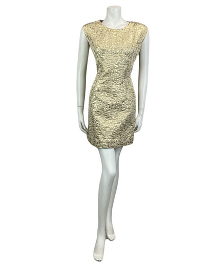 VINTAGE 60s 70s GOLD TEXTURED DISCO MOD MINI PARTY CHRISTMAS EVENING DRESS 12 14