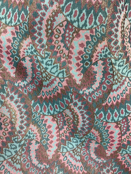 VINTAGE 60s 70s BLUE TURQUOISE PINK GOLD PSYCHEDELIC FLARED DRESS 12 14