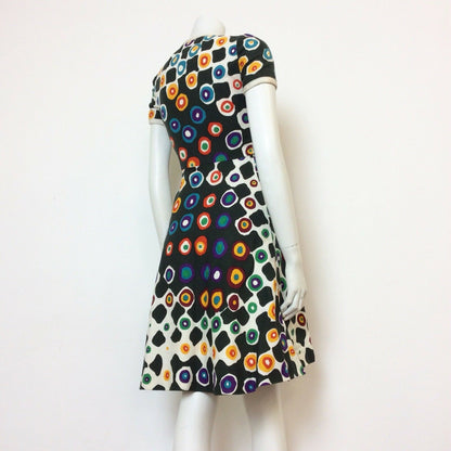 VINTAGE 60S LANVIN BUTTON FRONT OP ART ABSTRACT PRINT DRESS 6 8