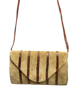 VINTAGE 70s 80s STYLE CAMEL BROWN STRIPED SNAKESKIN SUEDE LEATHER ENVELOPE BAG