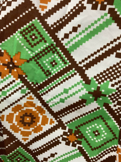 VTG 60s 70s WHITE BROWN ORANGE GREEN PIXEL GEOMETRIC CHECKED MAXI DRESS 12 14