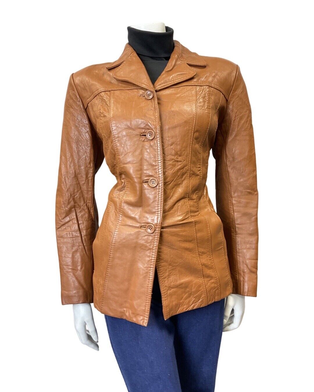 VINTAGE 60s 70s TAN BROWN NORTHERN SOUL MOD MID LEATHER JACKET 16 18