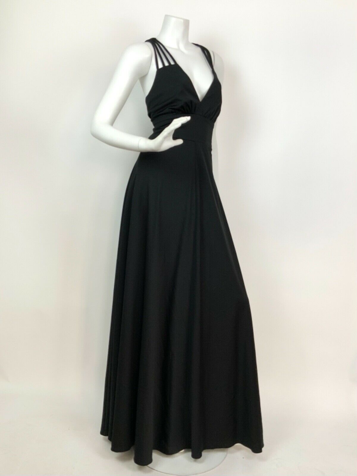 VINTAGE 60s 70s BLACK STRAPPY DISCO STUDIO 54 GLAM MAXI DRESS 8 10