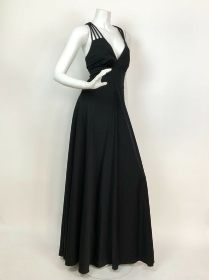 VINTAGE 60s 70s BLACK STRAPPY DISCO STUDIO 54 GLAM MAXI DRESS 8 10