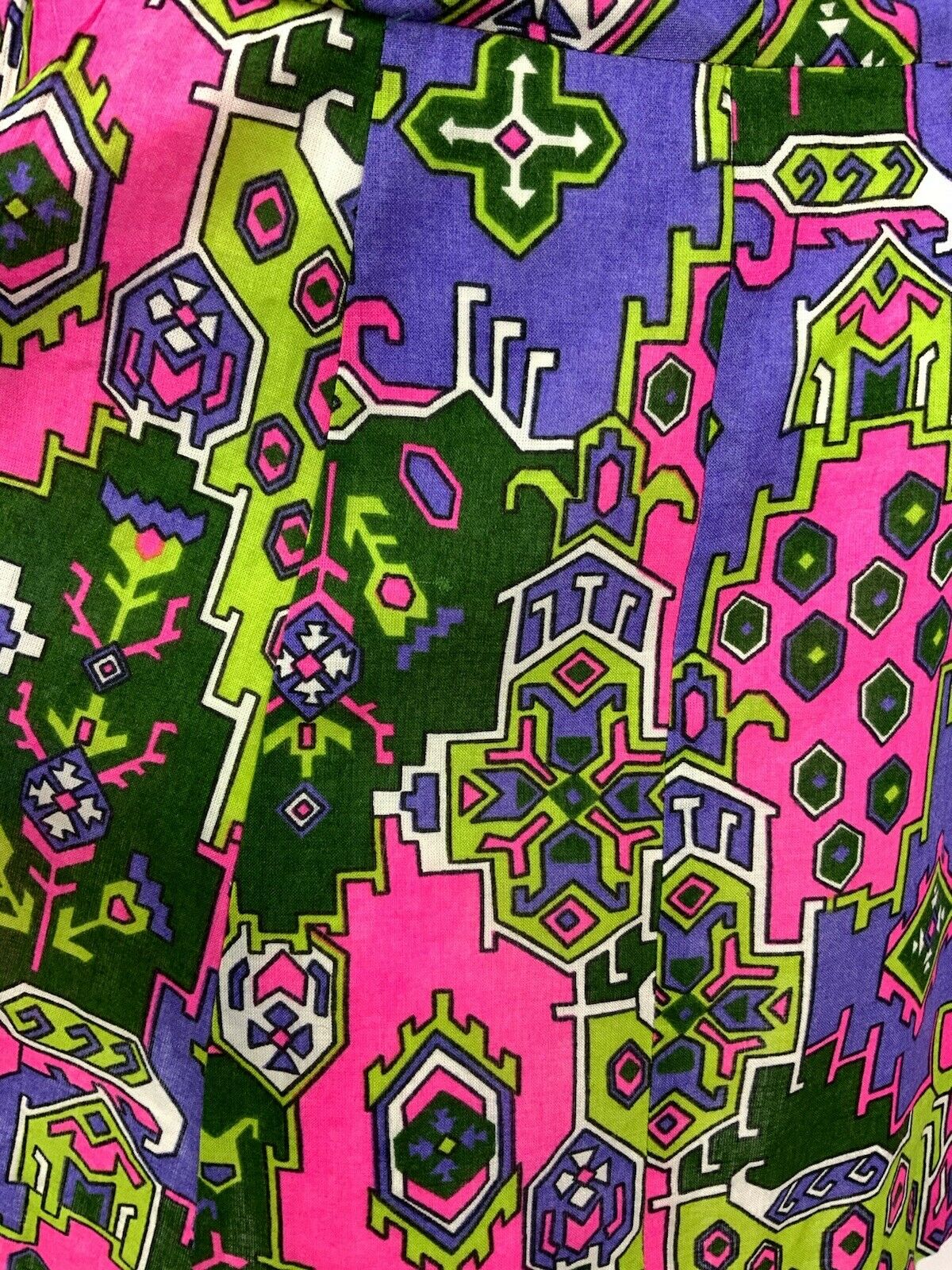 VTG 60s 70s NEON PINK PURPLE GREEN AZTEC PSYCHEDELIC HALTER MINI DRESS 12