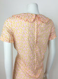 VTG 60s 70s ORANGE PINK WHITE POLKA DOT RUFFLE COLLAR TRAPEZE DRESS 10 12 14