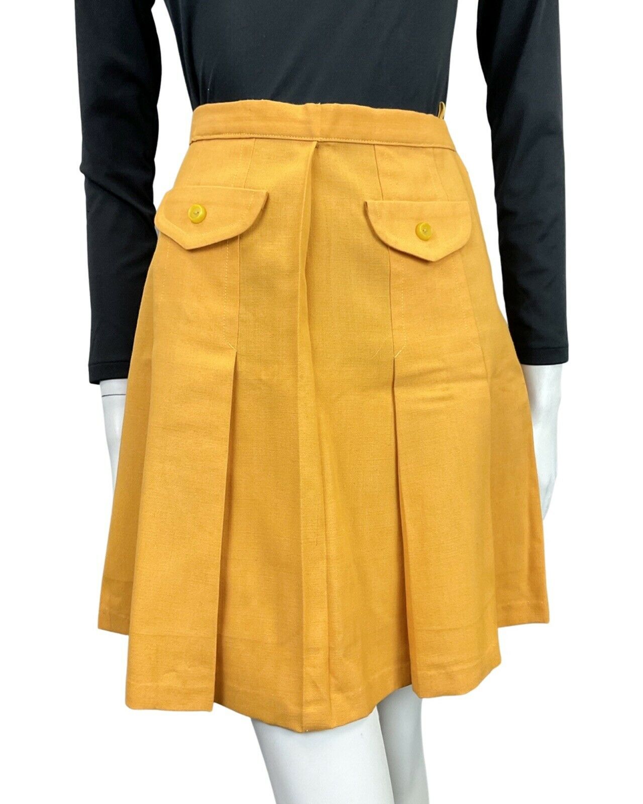 VINTAGE 60s 70s SUNSHINE YELLOW MOD PLEATED SHORT SKIRT 6