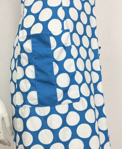 VTG 60S 70S BLUE WHITE SPOTTED COTTON SUMMER DRESS 8