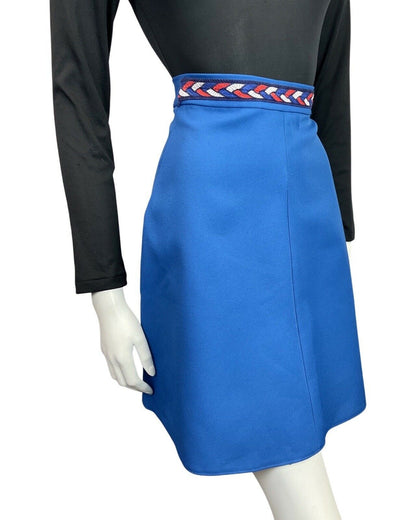 VINTAGE 60s 70s BLUE RED WHITE PLAITED MOD A-LINE SKIRT 4