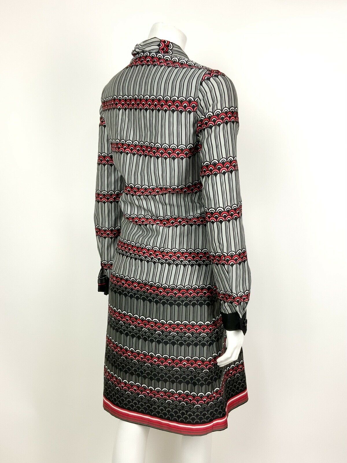 VINTAGE 60s 70s SILVER PINK RED BLACK STRIPED SCALES SHIRT SHIFT DRESS 12 14