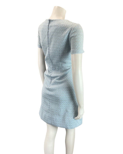 VINTAGE 60s 70s BABY BLUE SILVER GEOMETRIC CHECKED MOD PARTY SHORT DRESS 14