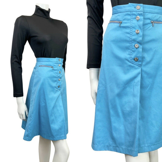 VINTAGE 60s 70s BRIGHT BLUE SILVER ZIPPER MOD MINI SHORT SKIRT 4