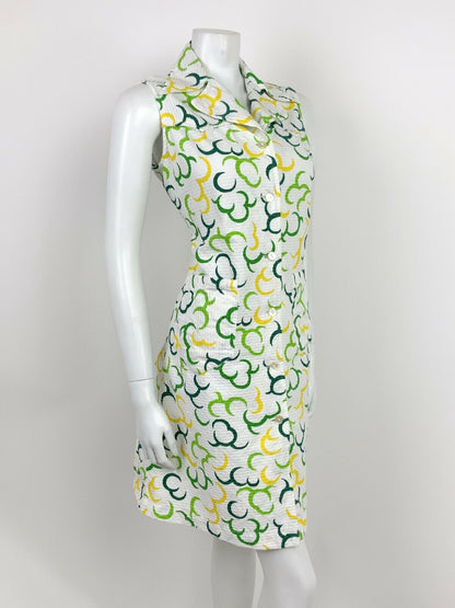 VINTAGE 60s 70s WHITE LIME FOREST GREEN YELLOW CRESCENT MOON COLLAR DRESS 12 14