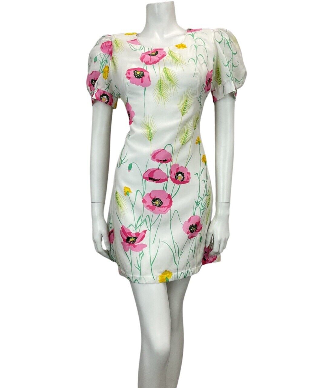 VINTAGE BETTY BARCLAY 60s 70s WHITE PINK GREEN ORANGE FLORAL PRINT MINI DRESS 10