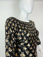 VINTAGE 70s 80s BLACK GOLD SCALES SEQUIN DISCO PARTY BATWING BLOUSE TOP 18 20