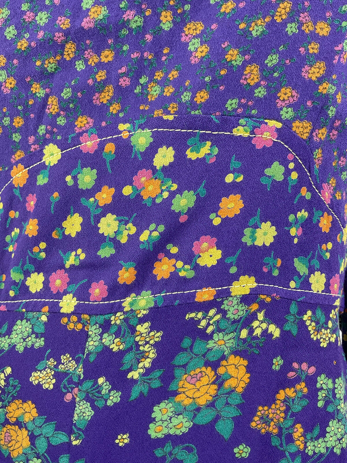 VINTAGE 60s 70s PURPLE PINK GREEN FLORAL DITSY CAPE SLEEVE MOD MAXI DRESS 10 12