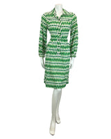 VINTAGE 60s 70s WHITE GREEN ABSTRACT PRINT MOD DISCO PARTY DRESS 10 12