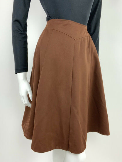 VINTAGE 60s 70s CHESNUT BROWN FOLK BOHO MOD CIRCLE FLARED MIDI SKIRT 6