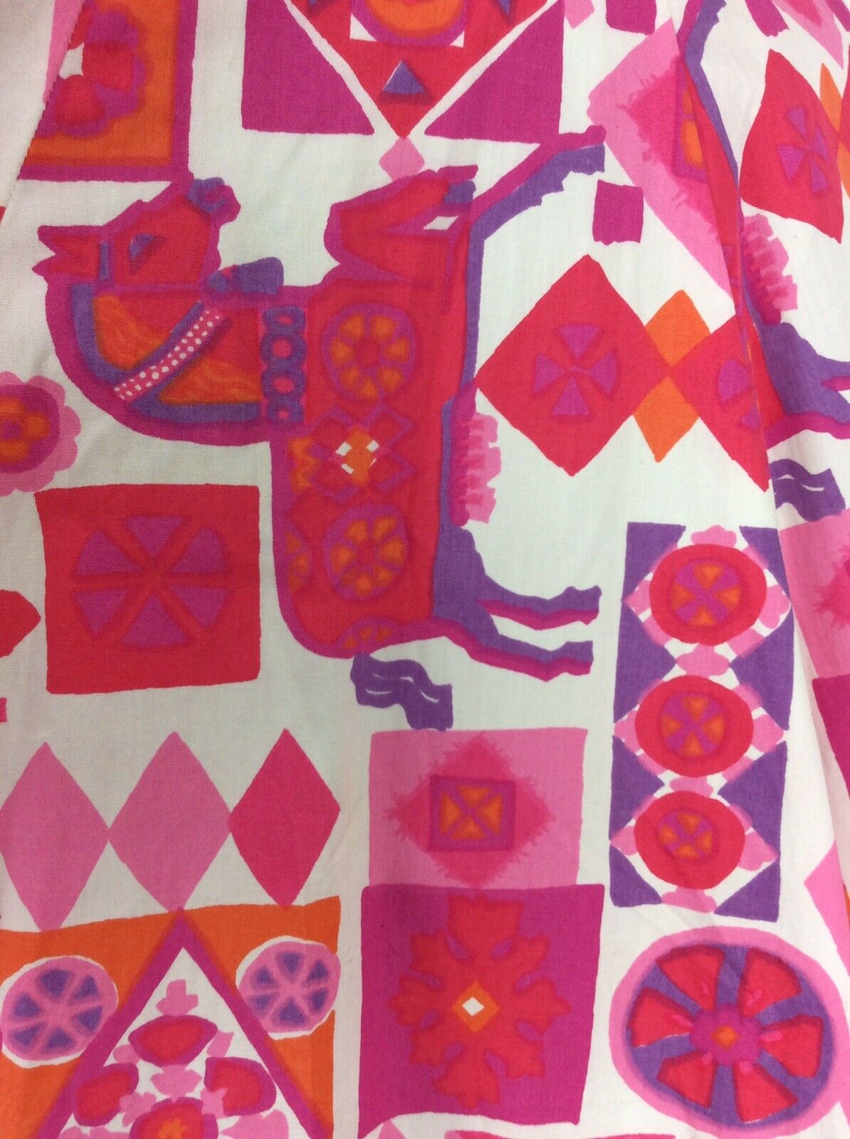 VINTAGE 60S 70S ABSTRACT GEOMETRIC DRESS PINK WHITE PURPLE ORANGE HORSES 6