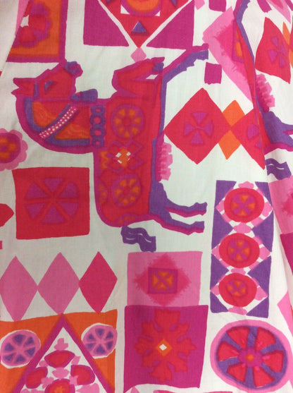 VINTAGE 60S 70S ABSTRACT GEOMETRIC DRESS PINK WHITE PURPLE ORANGE HORSES 6