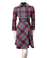 VTG 60s STYLE 90s NINA RICCI PURPLE PINK GREEN TARTAN CHECKED PRINCESS COAT 6 8