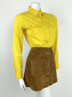 VINTAGE 60s 70s SUNSHINE YELLOW DAGGER COLLAR MOD LONG SLEEVE SHIRT 10 12