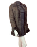 VINTAGE 60s 70s DARK BROWN SUEDE LEATHER BOHO PENNY LANE SHEARLING COAT 8 10