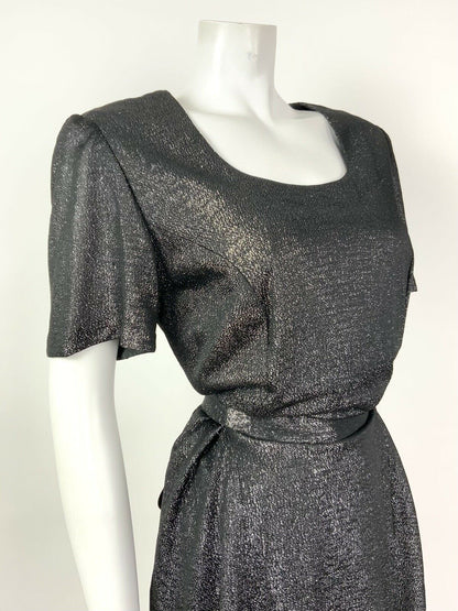 VINTAGE 60s 70s BLACK SILVER GLITTER DISCO STUDIO 54 BLOUSON DRESS 8 10 12