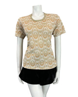 VTG 60s 70s GOLD SILVER BEIGE WAVY MOD PARTY LUREX KNIT SHORT SLEEVE TOP 14 16